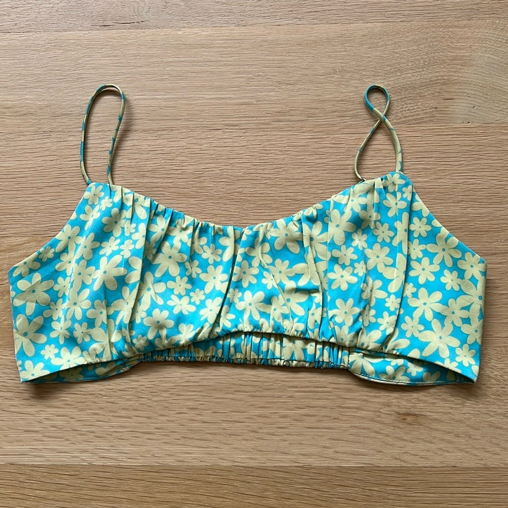ISALIS Floral Top Size L Green & Yellow